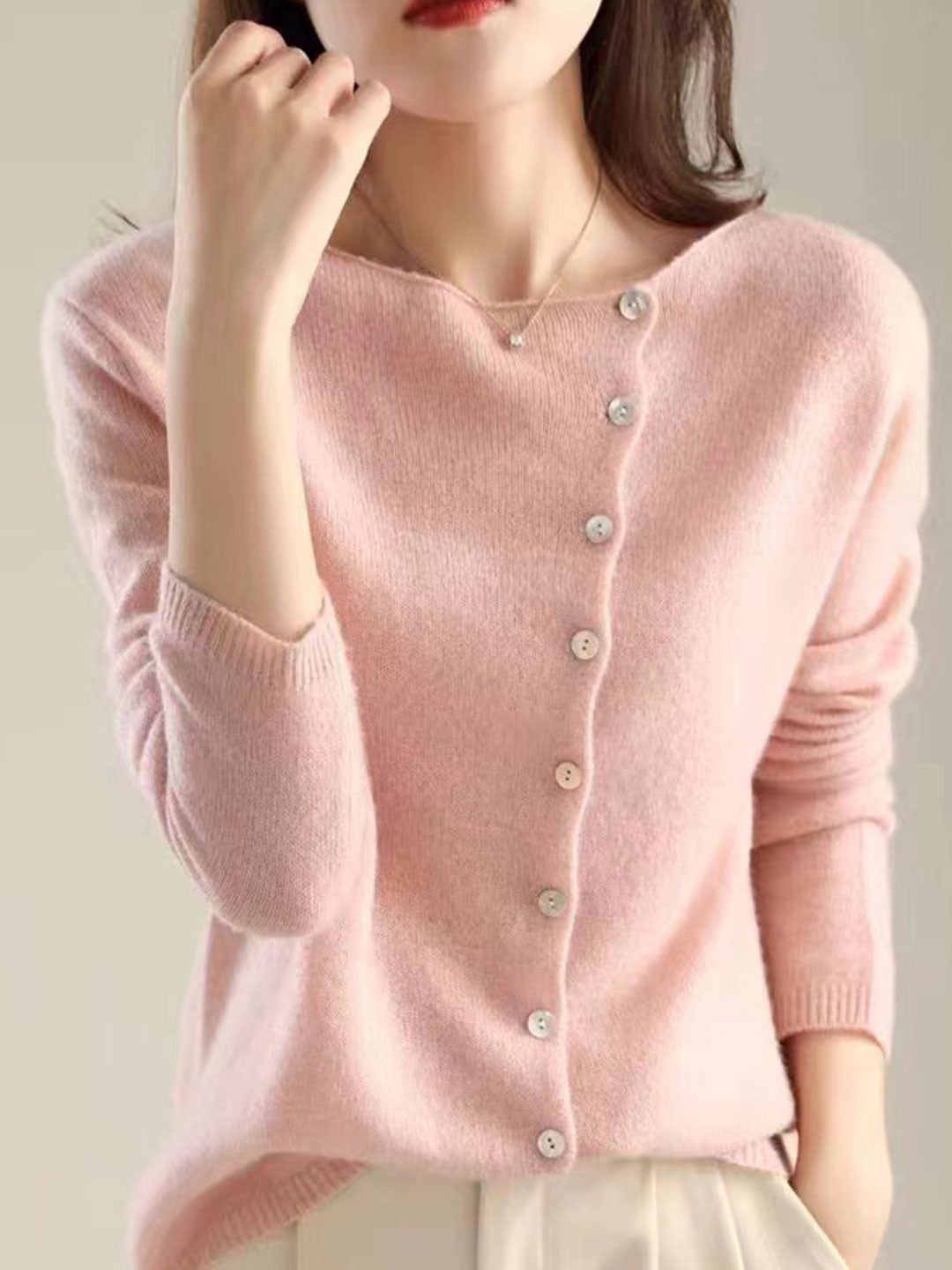 Lisetteetta | Women's Knit V Neck Button Closure
