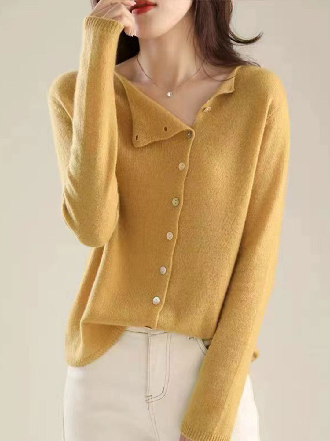 Lisetteetta | Women's Knit V Neck Button Closure
