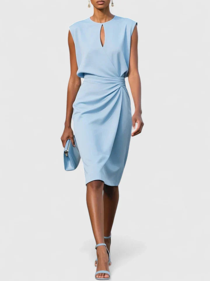 Livbelle | Women's Elegant Midi Cocktail Dress — Light Blue