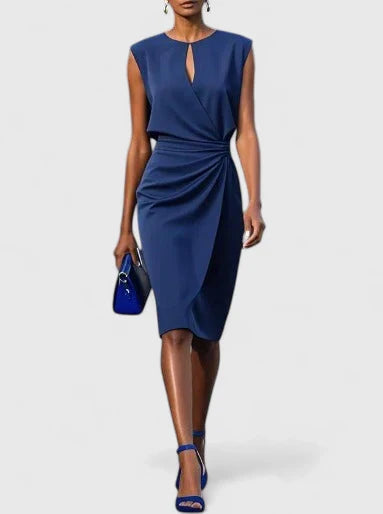 Livbelle | Women's Elegant Midi Cocktail Dress — Navy Blue