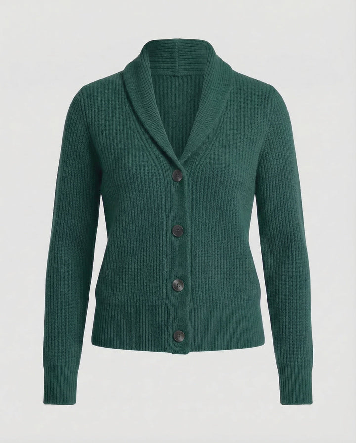 Livetta | Women's Cozy Shawl Collar Knit Cardigan — Dark green