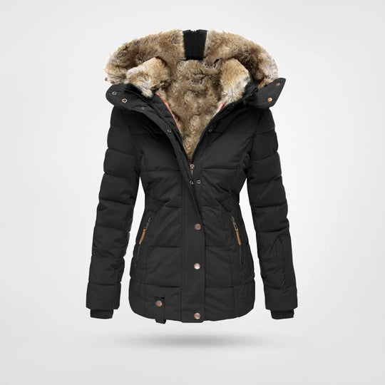 Livvanne | Women's Hooded puff Jacket – Mid-Length Coat — Black