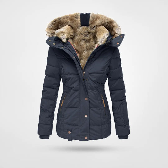 Livvanne | Women's Hooded puff Jacket – Mid-Length Coat — Blue