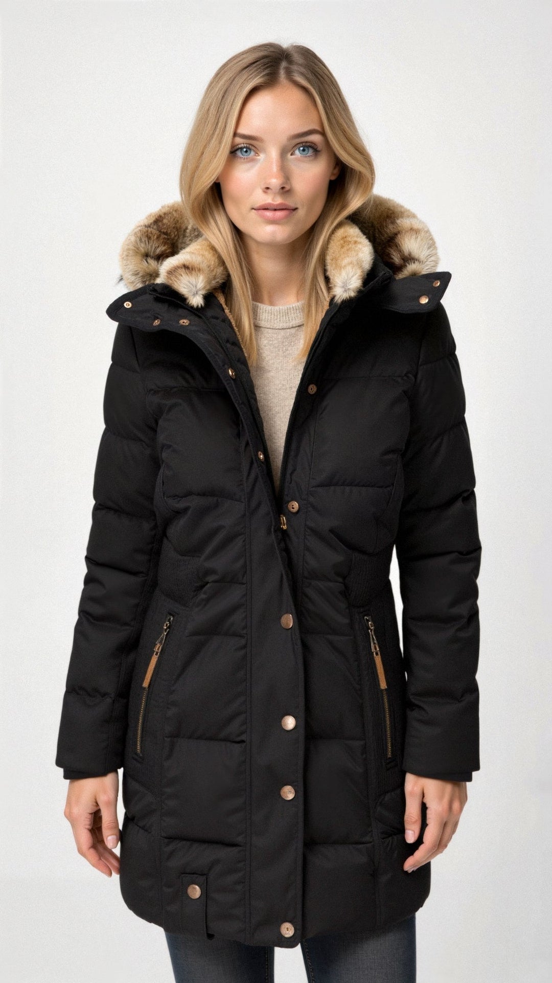 Livvanne | Women's Hooded puff Jacket – Mid-Length Coat — 1