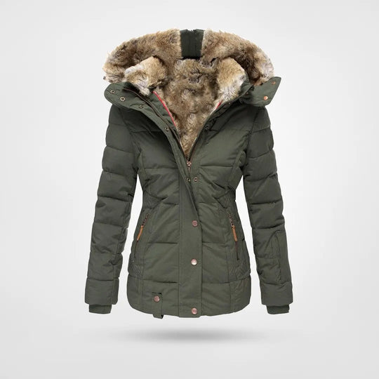 Livvanne | Women's Hooded puff Jacket – Mid-Length Coat — Green