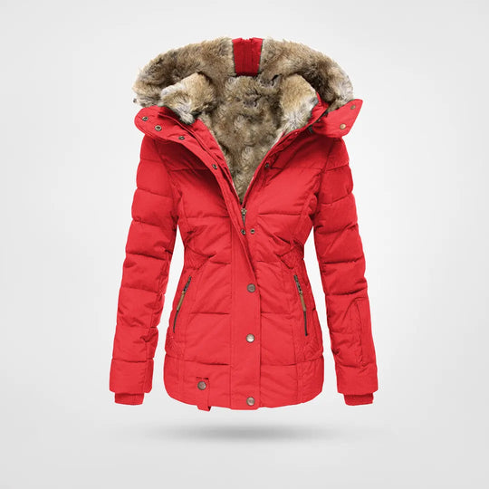 Livvanne | Women's Hooded puff Jacket – Mid-Length Coat — Red