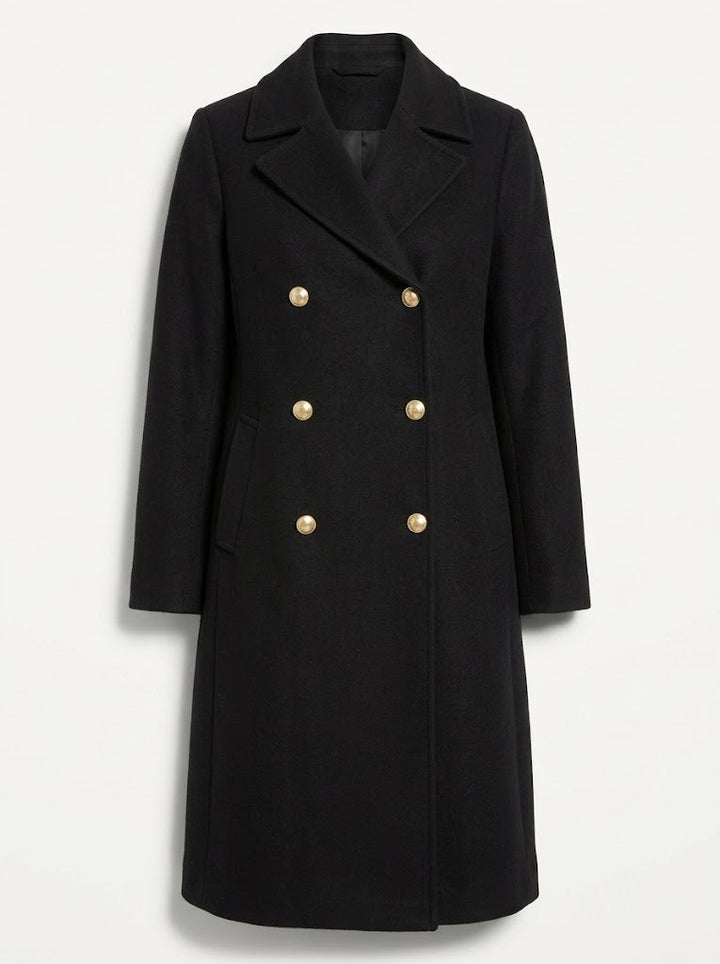Lumiwen | Women's Double-Breasted Longline Coat with Lapel Collar — 1