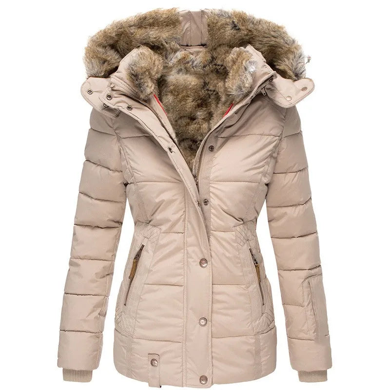 Lyrasia | Women's Mid Length Coat – Fleece Lined Weather Resistant Jacket — Beige