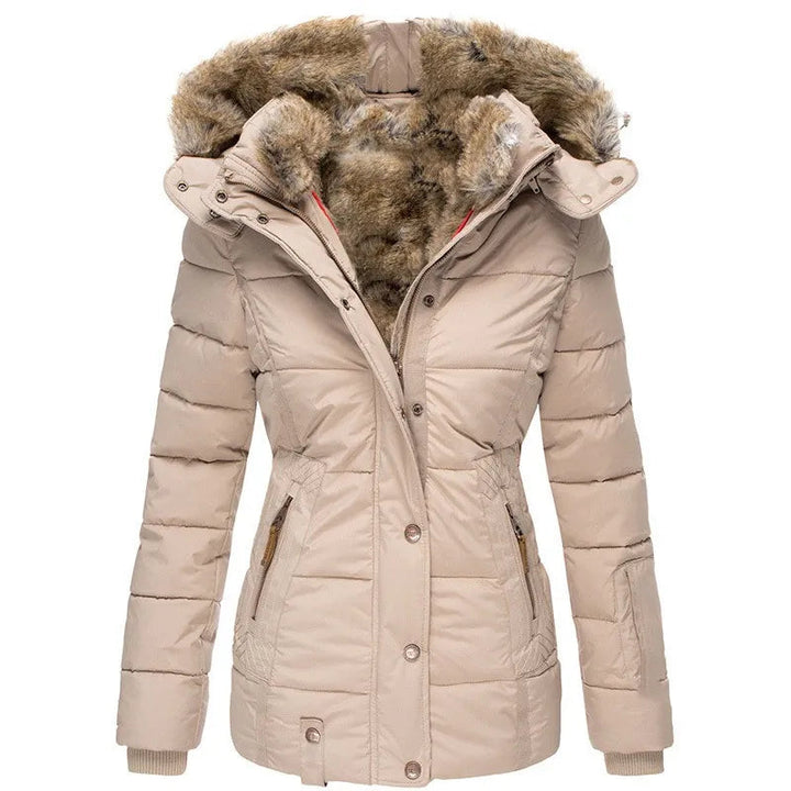 Lyrasia | Women's Mid Length Coat – Fleece Lined Weather Resistant Jacket — Beige