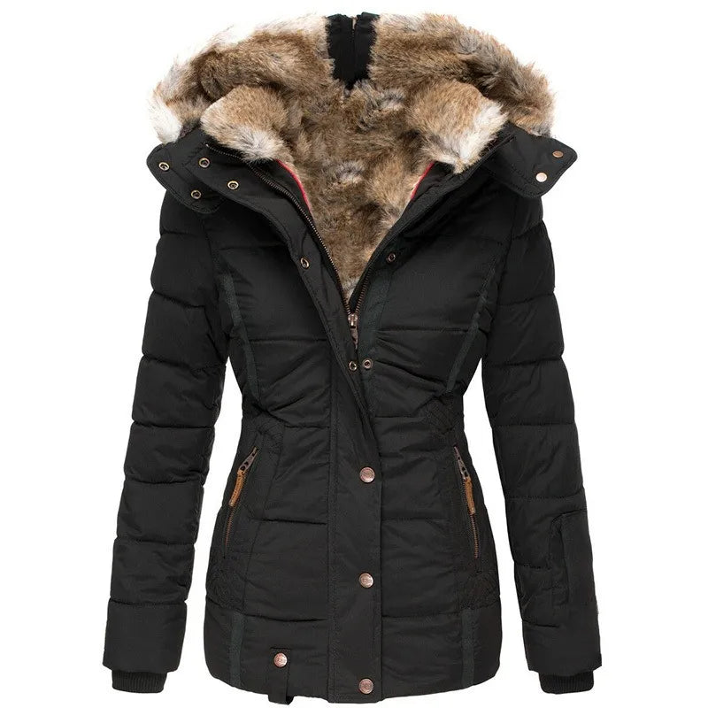 Lyrasia | Women's Mid Length Coat – Fleece Lined Weather Resistant Jacket — Black