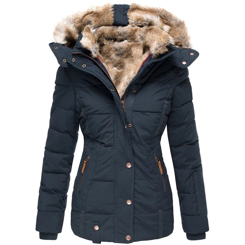 Lyrasia | Women's Mid Length Coat – Fleece Lined Weather Resistant Jacket — Blue