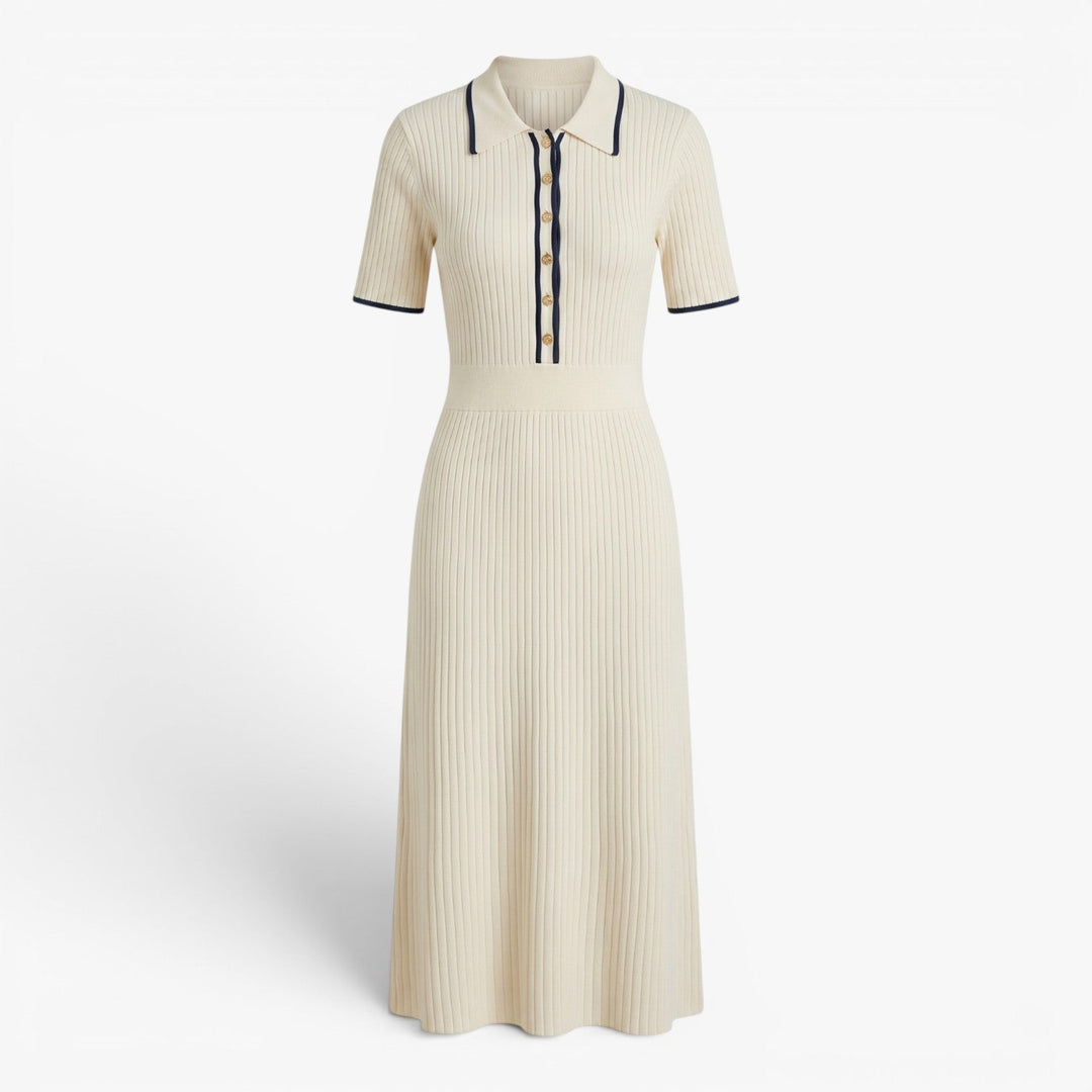 Maeienne | Women's Ribbed Knit Midi Dress Contrast Trim