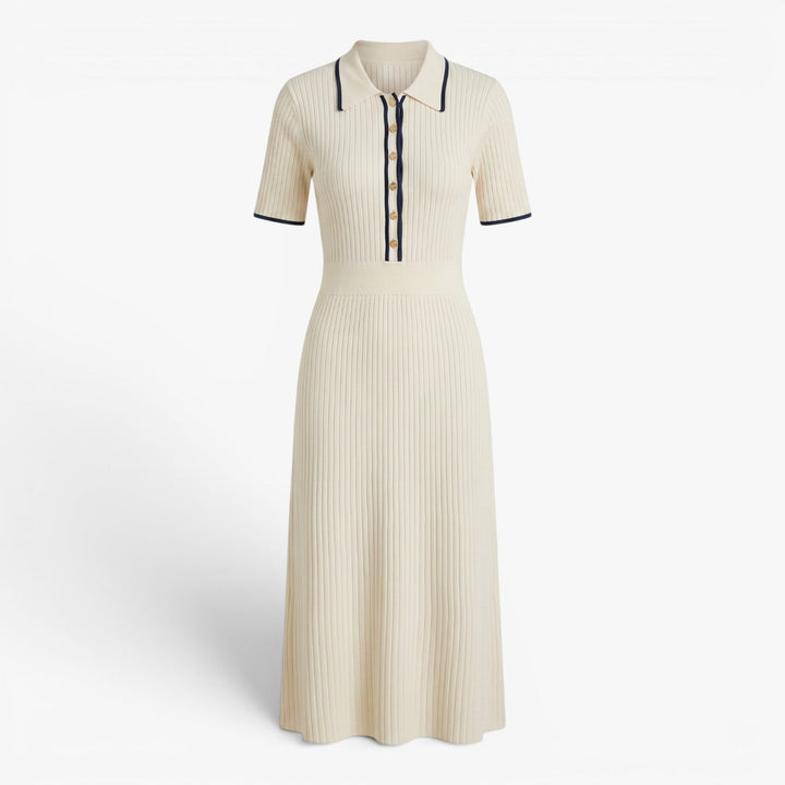 Maeienne | Women's Ribbed Knit Midi Dress Contrast Trim