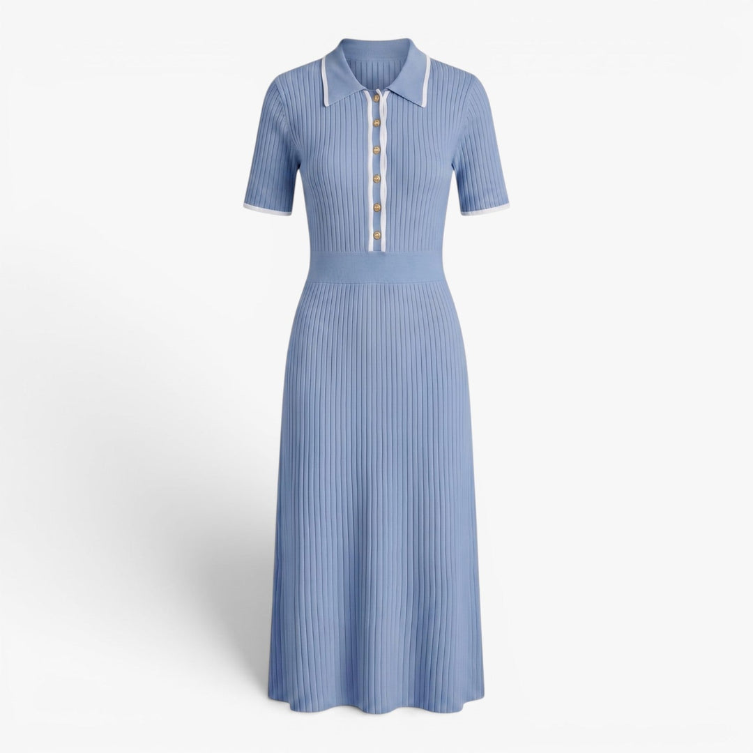 Maeienne | Women's Ribbed Knit Midi Dress Contrast Trim