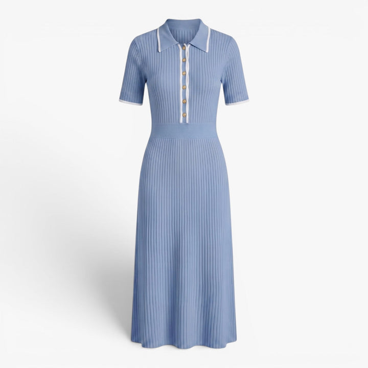 Maeienne | Women's Ribbed Knit Midi Dress Contrast Trim
