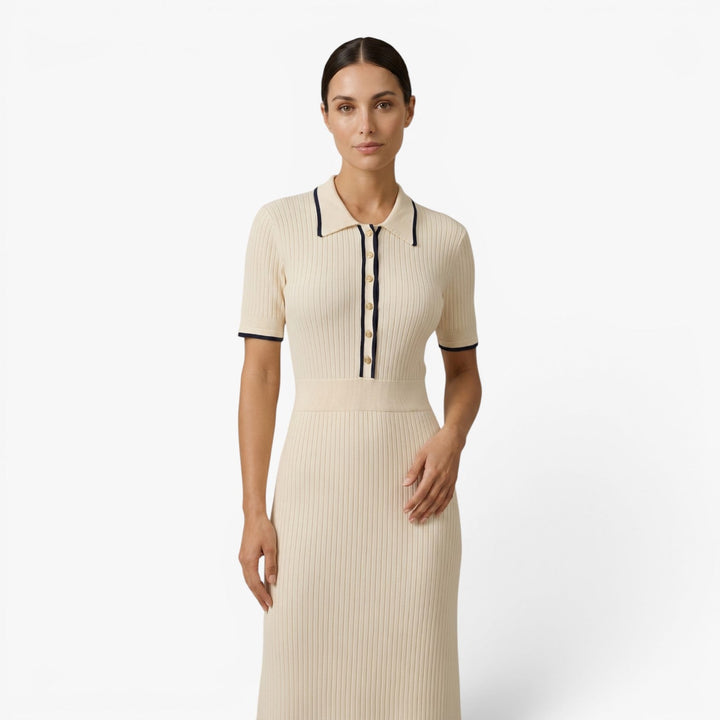 Maeienne | Women's Ribbed Knit Midi Dress Contrast Trim