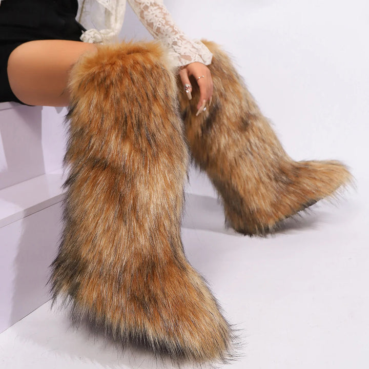 Maevia | Women's High Boots | | Fur Snow Boots | warm Boots | Non-Slip — Brown 2