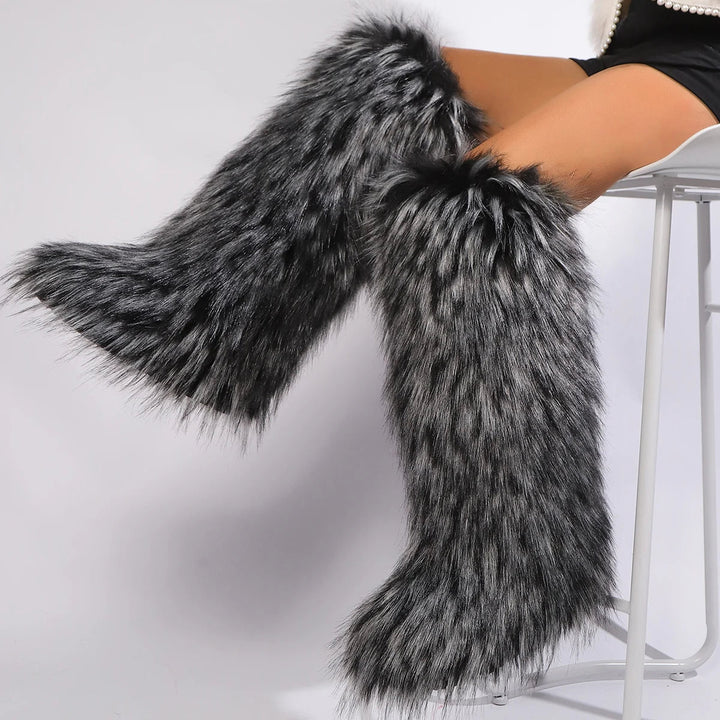 Maevia | Women's High Boots | | Fur Snow Boots | warm Boots | Non-Slip — Gray