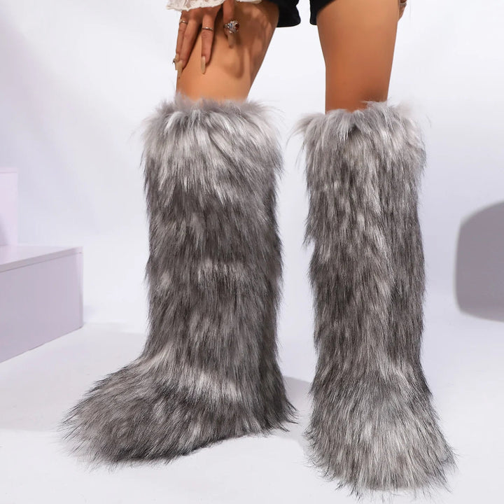 Maevia | Women's High Boots | | Fur Snow Boots | warm Boots | Non-Slip — Light Gray