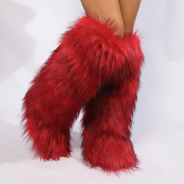 Maevia | Women's High Boots | | Fur Snow Boots | warm Boots | Non-Slip — Red