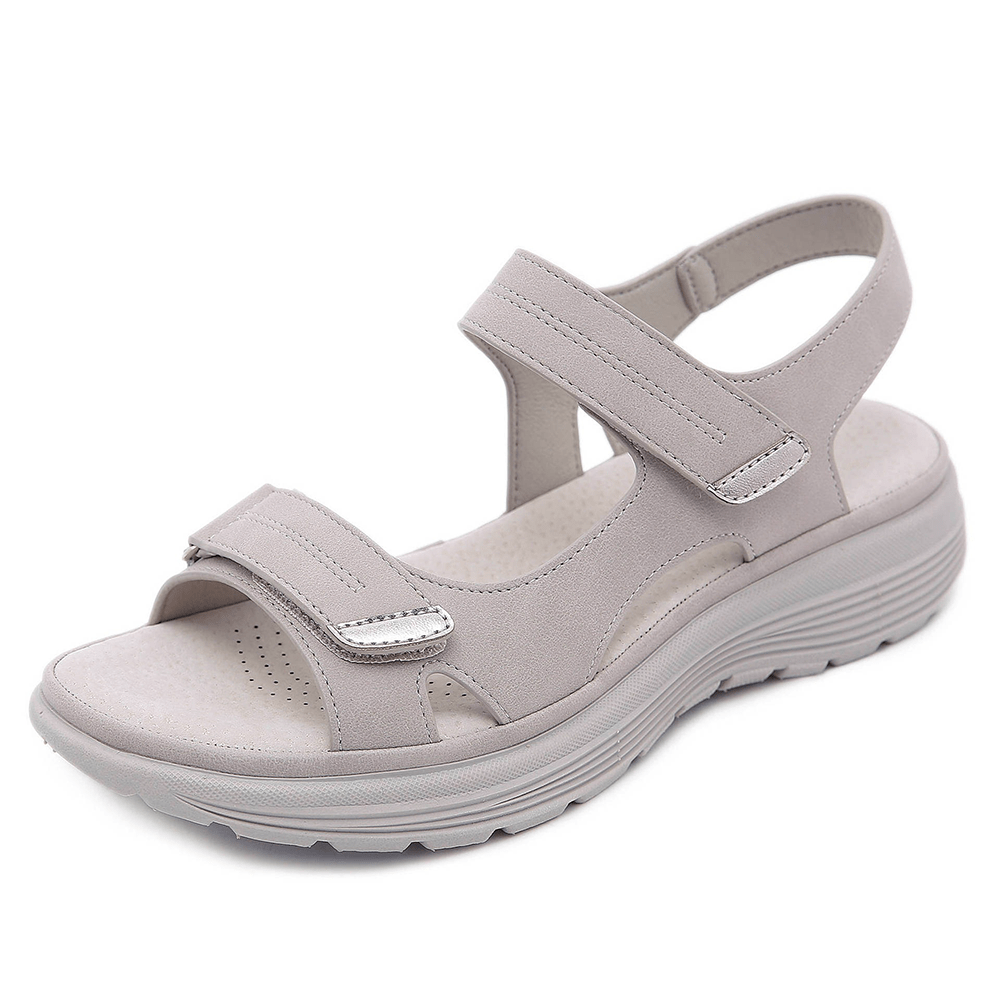 Adjustable back strap sandals on a plain background.