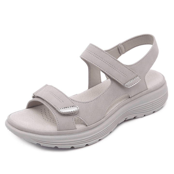 Adjustable back strap sandals on a plain background.
