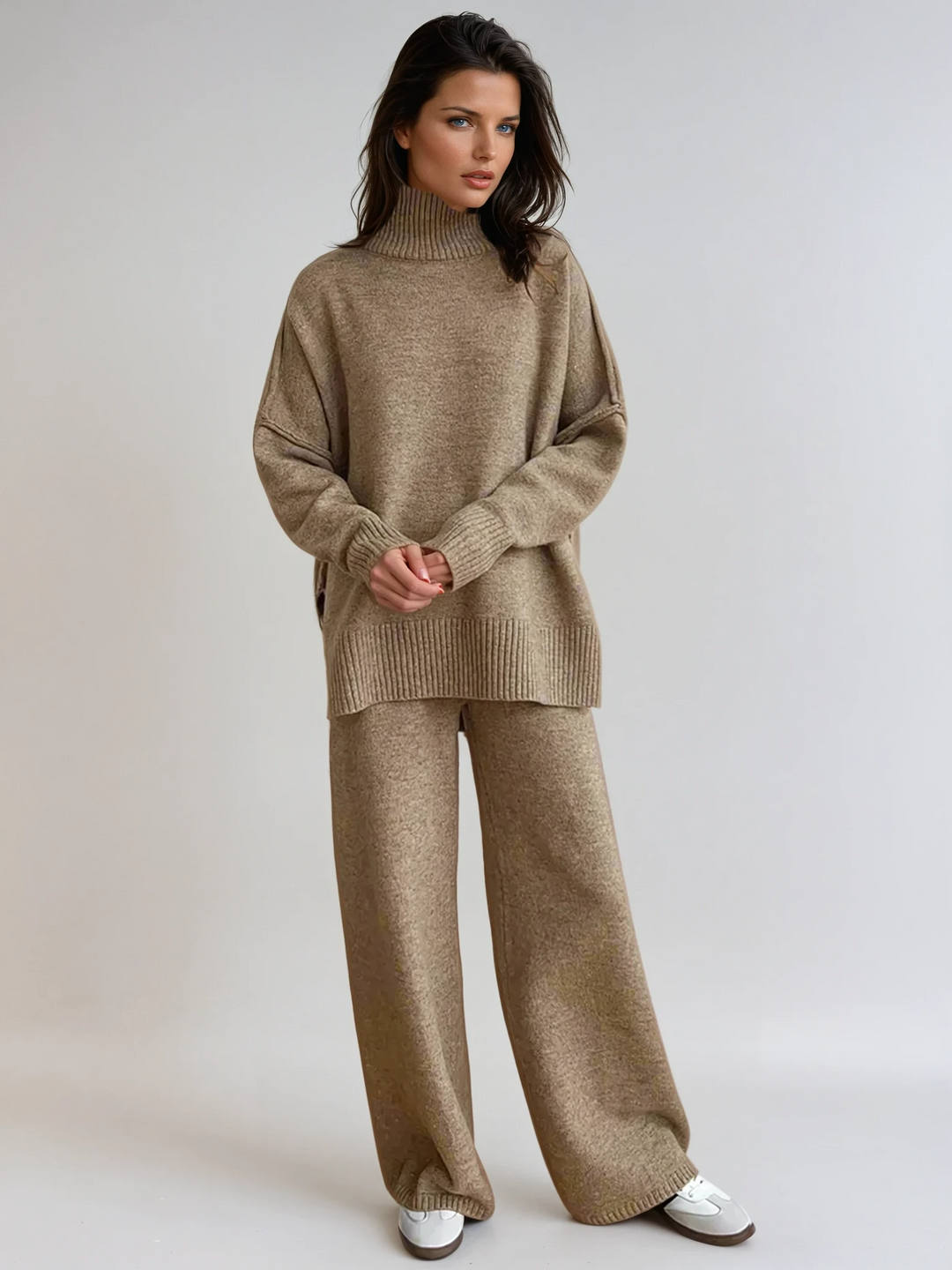 Melisanria | Women's Cozy Knit Turtleneck Lounge Set — 1
