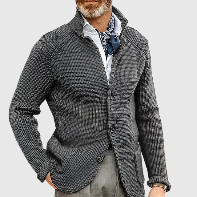 Mira | Women's Knit Cozy Button Front Stand Collar Sweaters — Gray