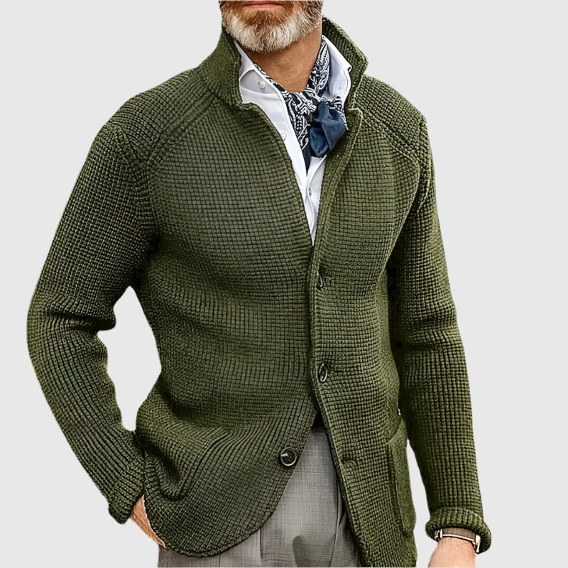 Mira | Women's Knit Cozy Button Front Stand Collar Sweaters — Green