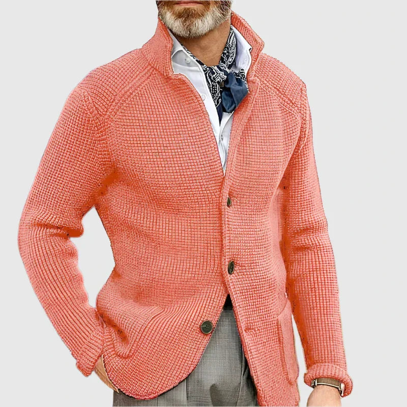 Mira | Women's Knit Cozy Button Front Stand Collar Sweaters — Light Orange