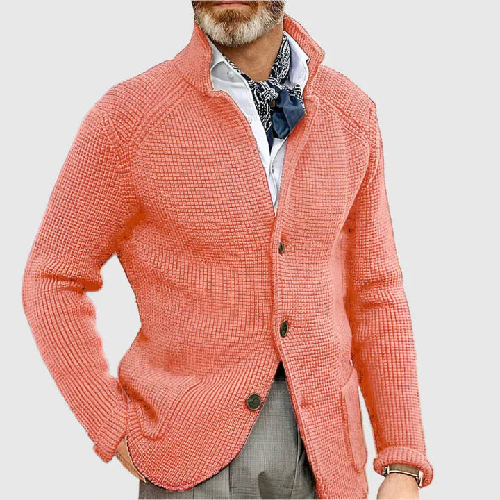 Mira | Women's Knit Cozy Button Front Stand Collar Sweaters — Light Orange