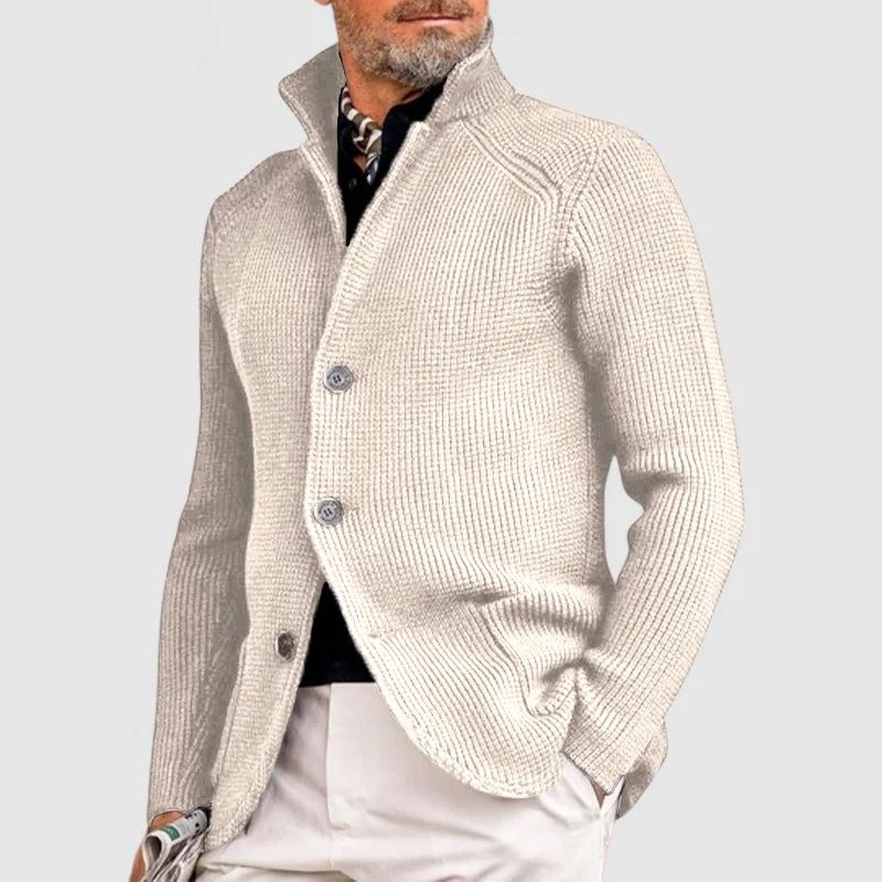 Mira | Women's Knit Cozy Button Front Stand Collar Sweaters — White