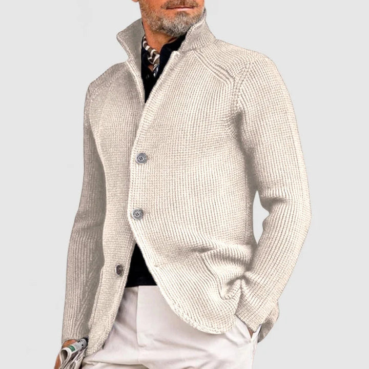 Mira | Women's Knit Cozy Button Front Stand Collar Sweaters — White