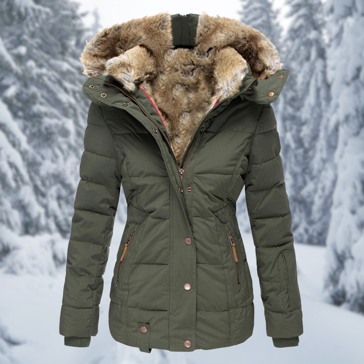 Miramora | Women's Faux Fur Hooded Puffer Jacket — Green