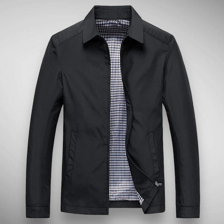 Nathaniel | Men's Lightweight Casual Zip Up Collared Jacket for Men - Plaid lining — Black
