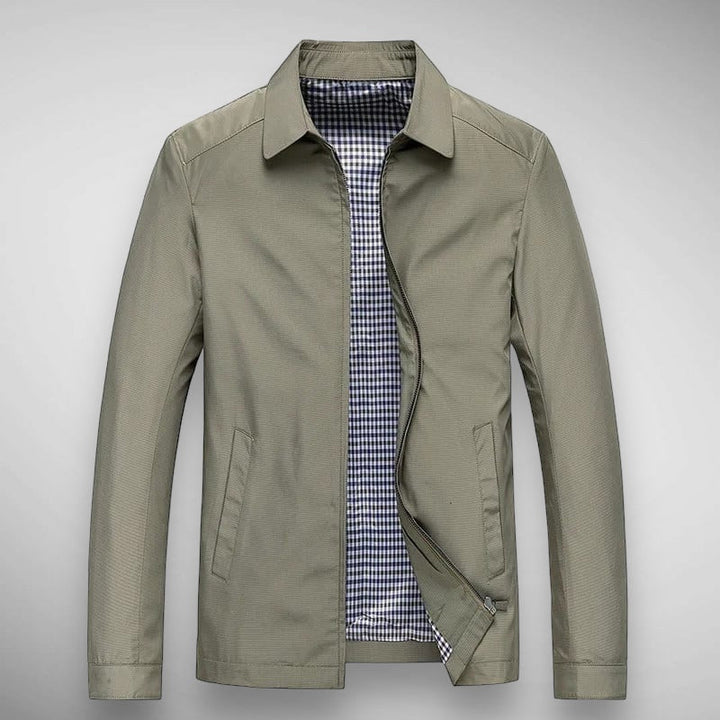 Nathaniel | Men's Lightweight Casual Zip Up Collared Jacket for Men - Plaid lining — Khaki