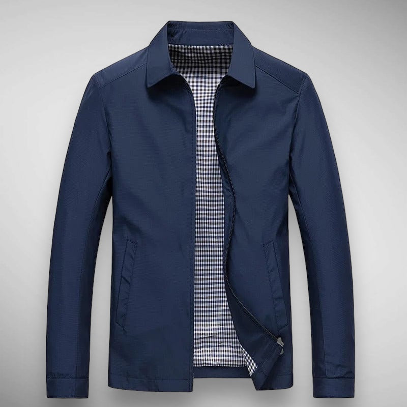 Nathaniel | Men's Lightweight Casual Zip Up Collared Jacket for Men - Plaid lining — Navy Blue