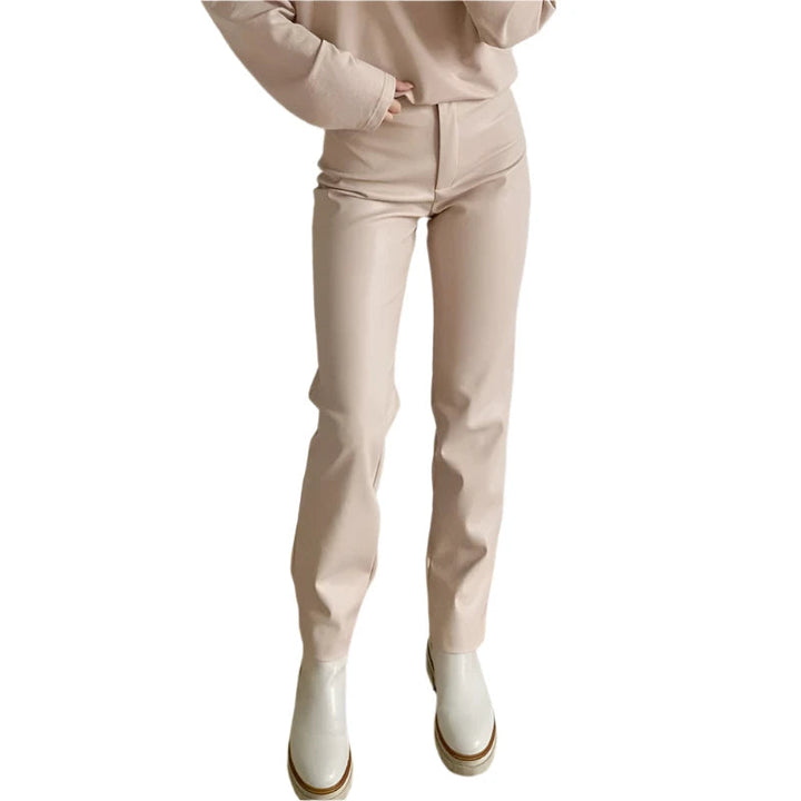 Nerindessa | Women's Slim Zipper Pencil Trouser Pants — Beige