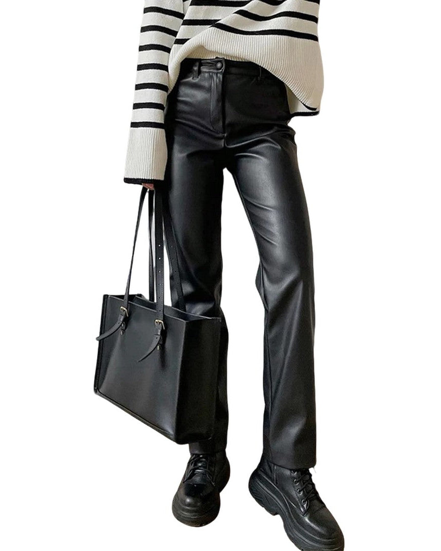 Nerindessa | Women's Slim Zipper Pencil Trouser Pants — Black