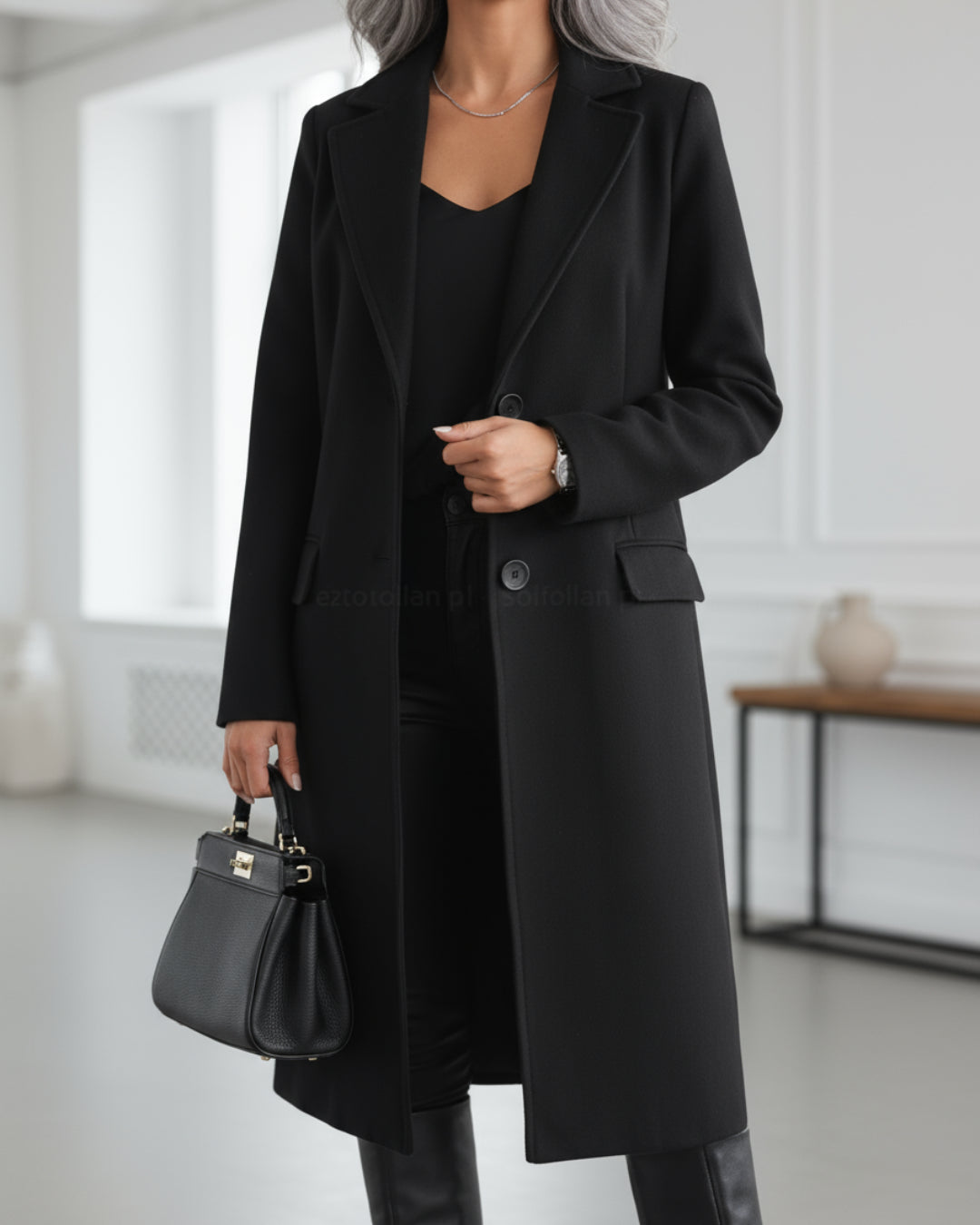Nerinienne | Women's Comfortable and Timeless Longline Trench Coat — Black