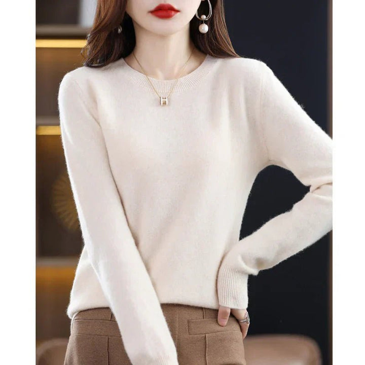 Nerinlise | Women's Cozy Classic and Comfortable Cashmere Crew Neck Sweater — Beige
