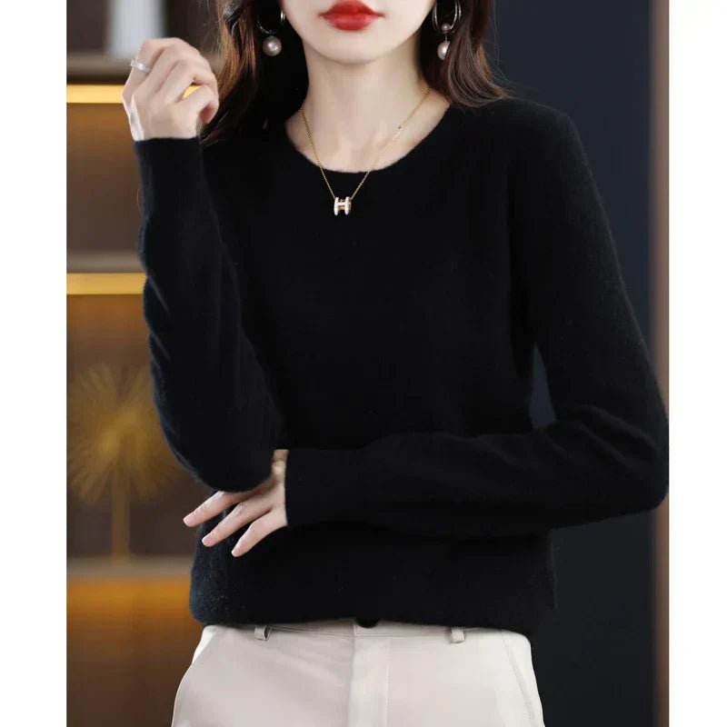 Nerinlise | Women's Cozy Classic and Comfortable Cashmere Crew Neck Sweater — Black