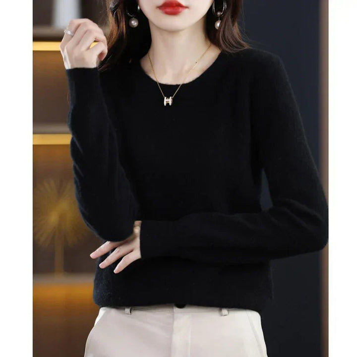 Nerinlise | Women's Cozy Classic and Comfortable Cashmere Crew Neck Sweater — Black