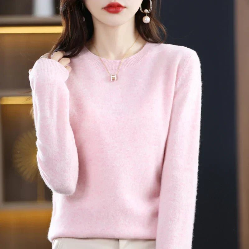 Nerinlise | Women's Cozy Classic and Comfortable Cashmere Crew Neck Sweater — Light Pink