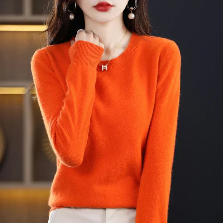 Nerinlise | Women's Cozy Classic and Comfortable Cashmere Crew Neck Sweater — Orange