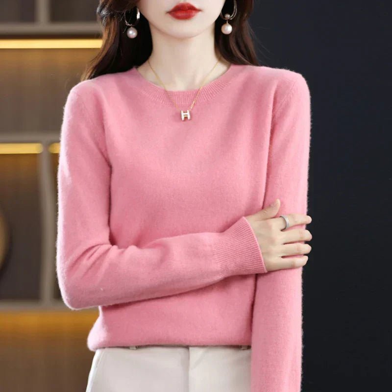 Nerinlise | Women's Cozy Classic and Comfortable Cashmere Crew Neck Sweater — Pink