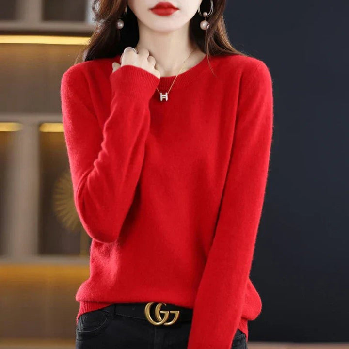 Nerinlise | Women's Cozy Classic and Comfortable Cashmere Crew Neck Sweater — Red