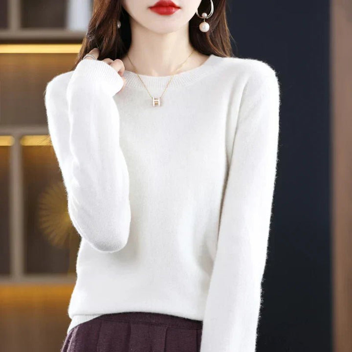 Nerinlise | Women's Cozy Classic and Comfortable Cashmere Crew Neck Sweater — White