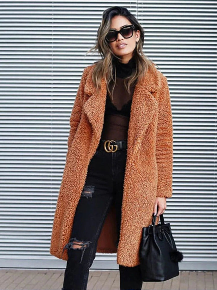 Nevaoura | Women's Casual Stretch Fleece Teddy Coat Long Style Top — Chocolate