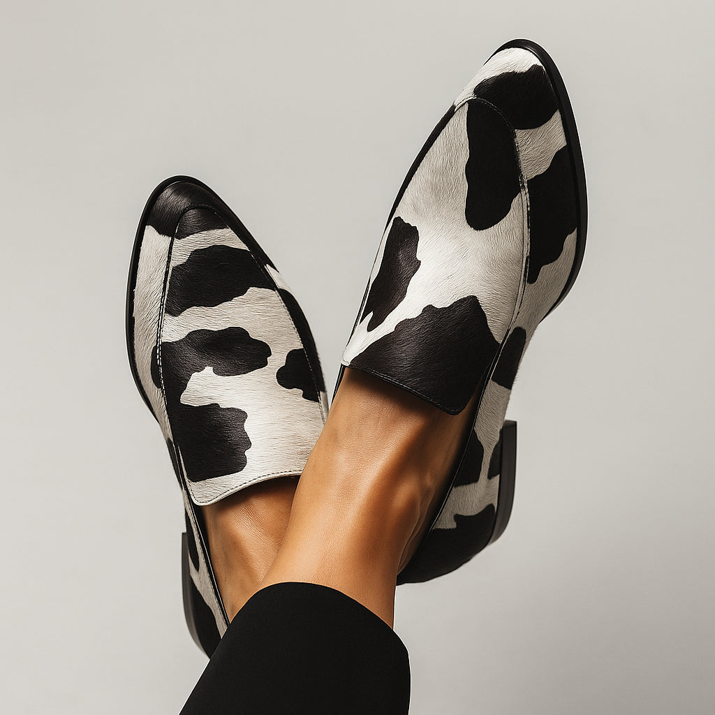 Nicodema | Women's Orthopedic Comfort Slip-On Classic Cow Print Loafers with Slip On Design — 2